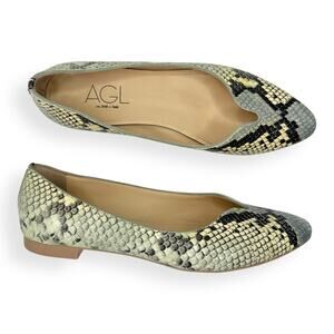 AGL Attilio Giustille Leombruni Snakeskin Print Flats EU 38.5 US 8.5 Gray Cream